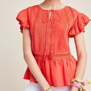 Ranna Gill Anthropologie Noida Ruffle Pleated Blouse Large
